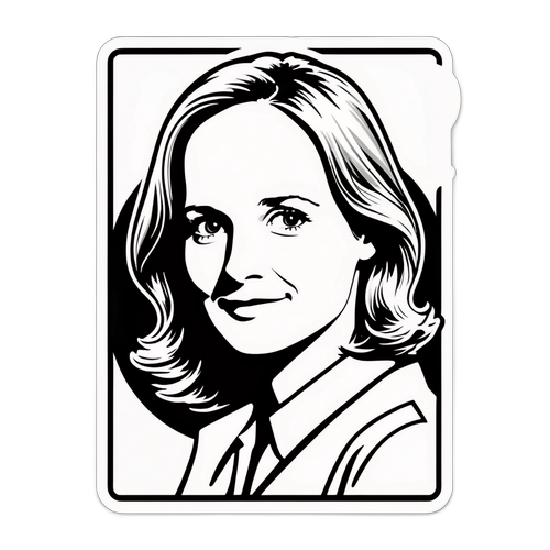 Vintageowy sticker z Helen Hunt w stylu czarno-białego filmu
