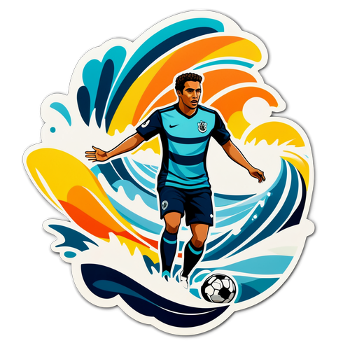 Arte abstrata representando Santos com ondas e elementos do mar