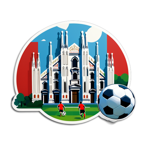 Sticker elegante del Duomo di Milano con attrezzatura da calcio