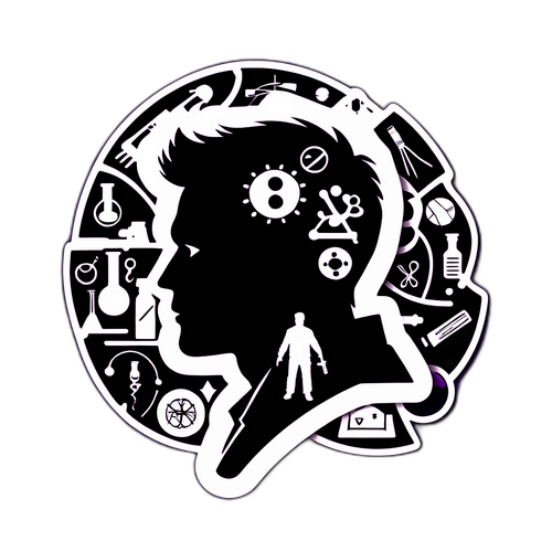 Silhouette de Dexter entouré de symboles scientifiques