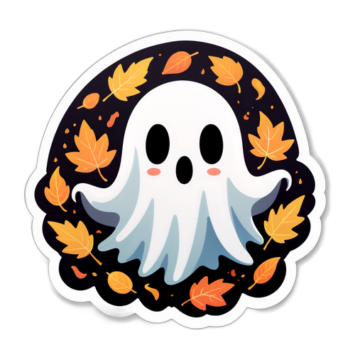 Playful Spooky Ghost with Autumn Leaves