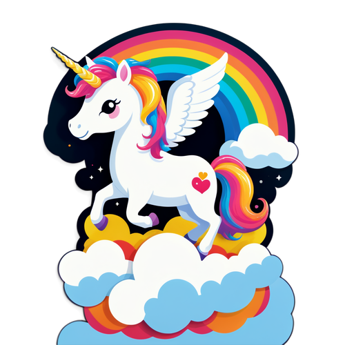 Whimsical Unicorn Jumping Over Cloud
