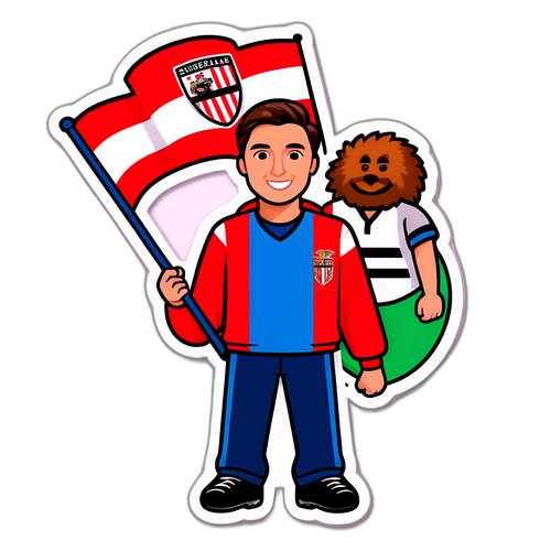 Εικονογράφηση θεατή σε ποδοσφαιρικό αγώνα με σημαιώματα Σάντερλαντ