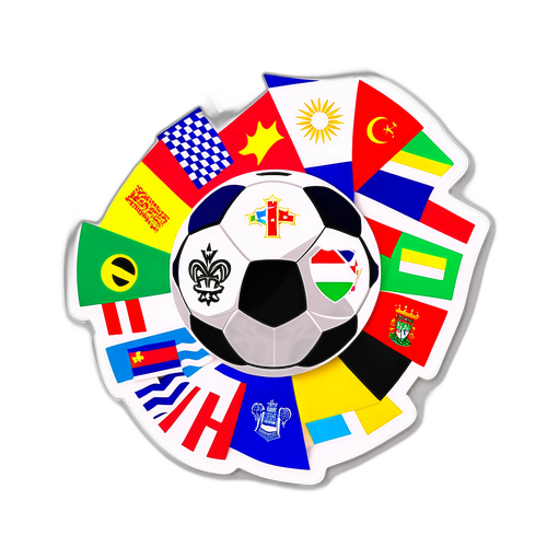 Abstrakcyjny projekt boiska piłkarskiego z flagami różnych krajów