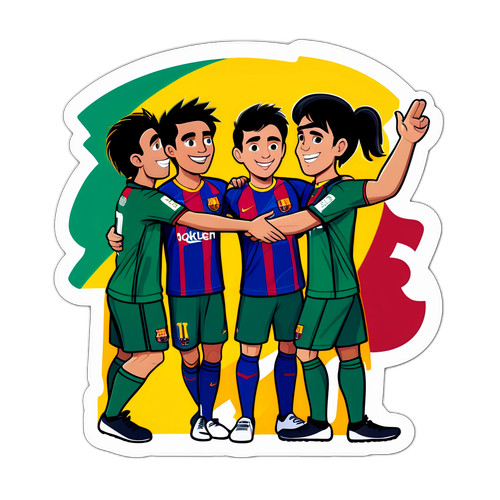 Fani Cartoon ai Elche și Barcelona sărbătorind împreună