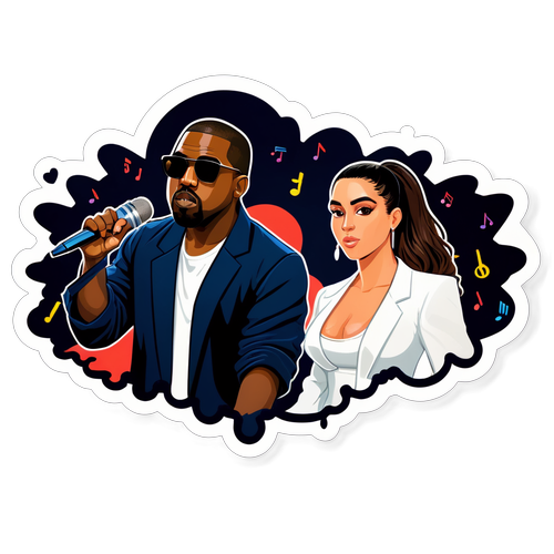 Adesivo de Kanye West e Bianca Censori com Elementos Musicais