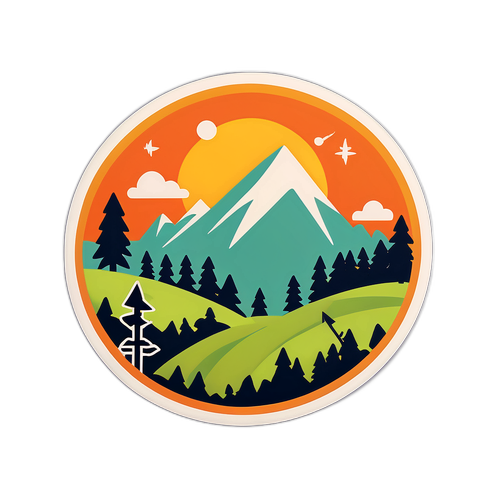 Sticker Gió với Mũi Tên Chỉ Hướng và Biểu Tượng Cảnh Quan Tự Nhiên