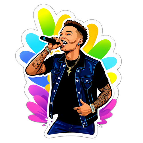 Cartoon-Style Sticker of Kane Brown Performing Live