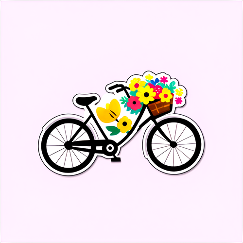 Sleek Modern Bicycle with Floral Basket Sticker