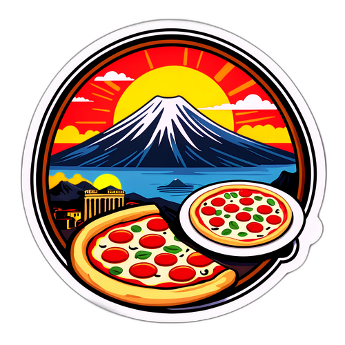 Наклейка з атмосферою Неаполя – традиційна піца та вид на вулкани
