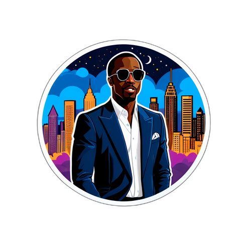 Un design energic de P Diddy cu un oraș noaptea în fundal