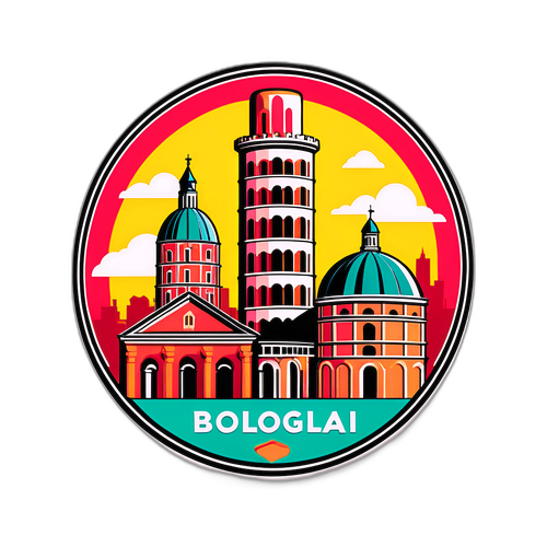 Ilustración del logo de Bolonia con elementos típicos de la ciudad