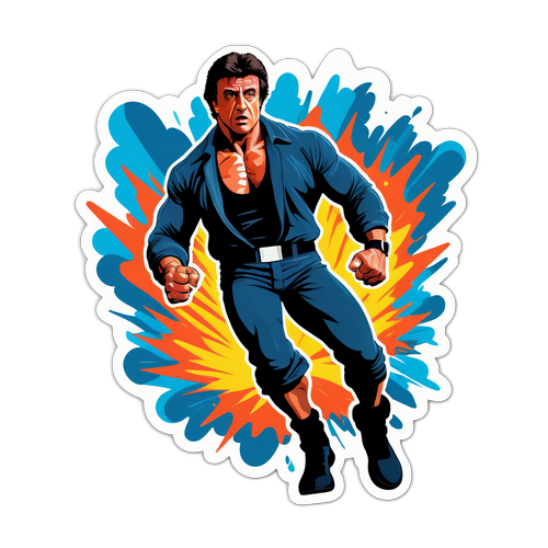 Een dynamische illustratie van Sylvester Stallone in een actiepose