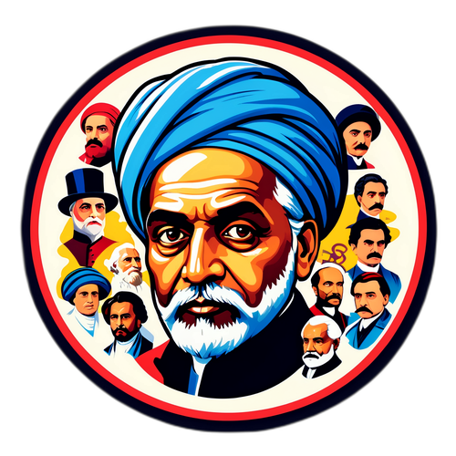 עיצוב מעורר מחשבה של דמותו של מזמן בשילוב דמויות היסטוריות ברקע