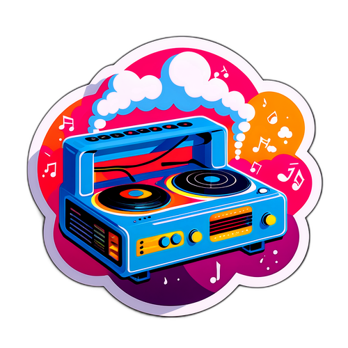 Стікери з Дизайном Парової Машини в Стилі Ретро Музичних Плеєрів