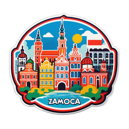 Odkryj Radosną Duszę Zamościa: Kolorowy Sticker z Kultowymi Zabytek!