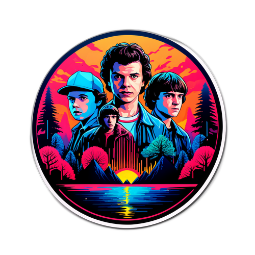 Наклейка з абстрактними елементами, що відображають музичний стиль серії "Дивні справи"