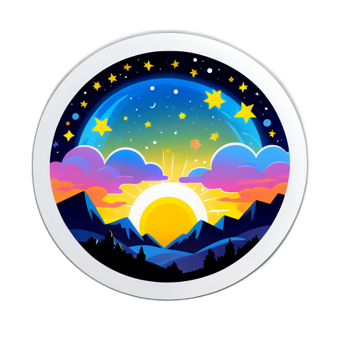 美しい星空と夕日のステッカー