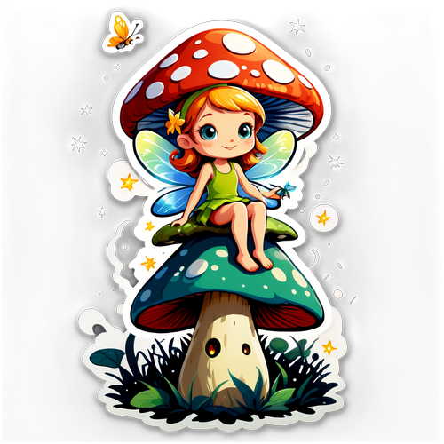 坐在巨型蘑菇上的小仙女