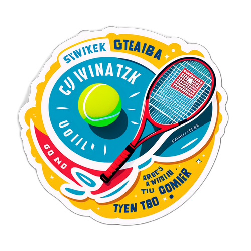 Conception d'un autocollant avec un racket et une balle de tennis, symbolisant la carrière d'Iga Świątek