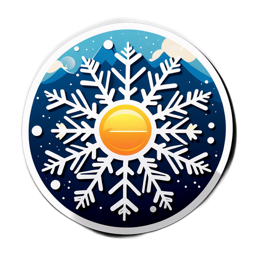 Иллюстрация яркого солнца и снежинок