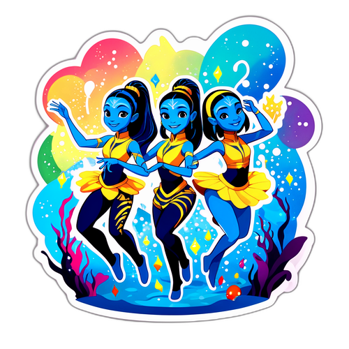 Autocolant cu personaje din Avatar 2 dansând la o petrecere subacvatică