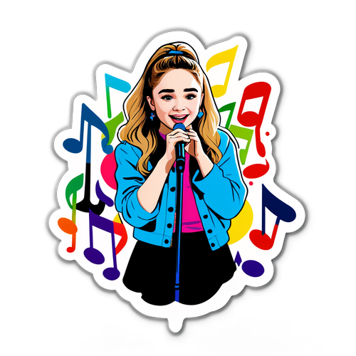Fargerik klistremerke av Sabrina Carpenter på scenen