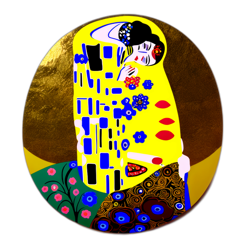 Un sticker cu ilustrarea lucrării lui Gustav Klimt, "Sărutul"