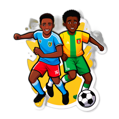 Sticker ikionyesha tamaduni zilizo na mvuto wa Mali na Madagascar pamoja na icons za soka za kuimarisha umoja kupitia michezo