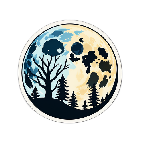 Sticker minimalista de una noche de luna llena en diciembre