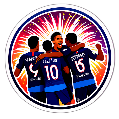 Nálepka PSG hráčů oslavujících gól