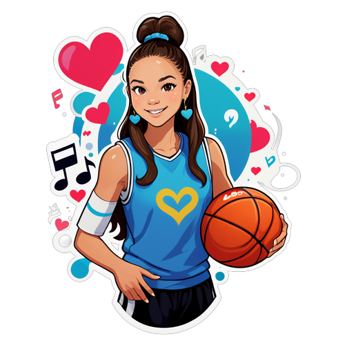 Sticker ng Isang Artistikong Larawan ni Olivia Rodrigo na Hawak ang Basketball