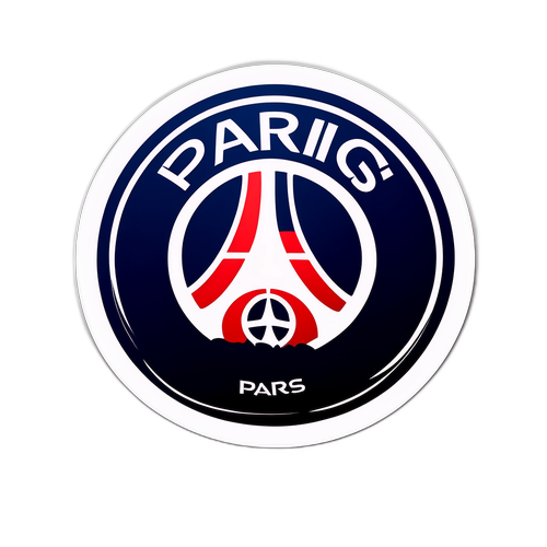 Stylizovaná nálepka PSG s klubovým logem a dynamickými sportovními prvky