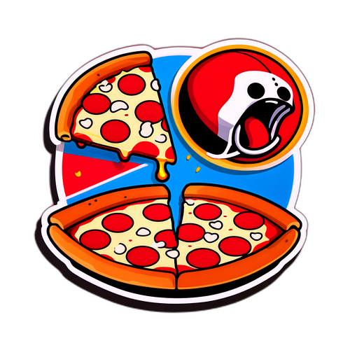 Sticker cu felie de pizza și mingea de fotbal
