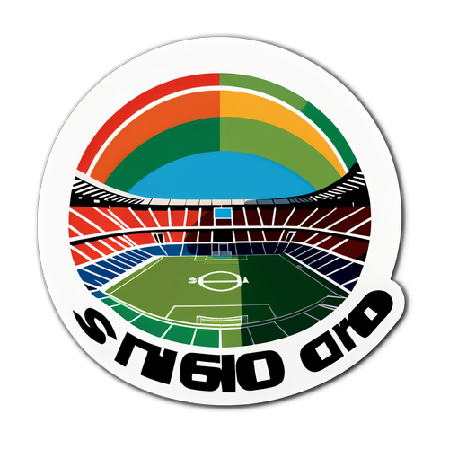 Retro-stylowy naklejka stadionu San Siro o zachodzie słońca