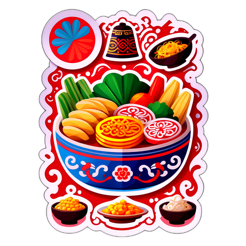 中华美食与文化元素的图案