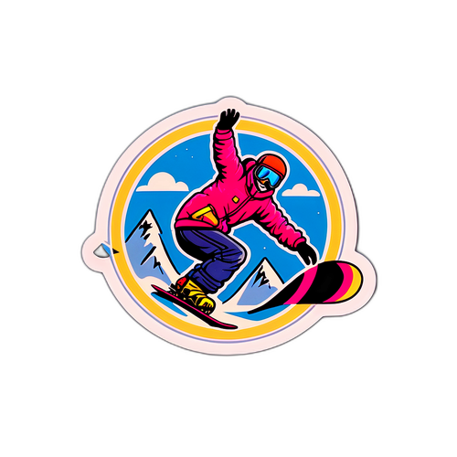 Vintage-inspirierter Aufkleber mit Snowboarding aus den 1980er Jahren