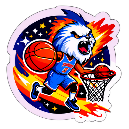 Thunder Mascot Dunking with Rockets Logo