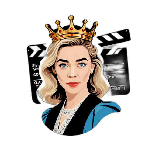 Vanessa Kirby z koroną i klapsem filmowym