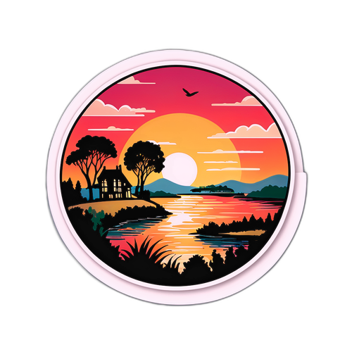 Vintage Sticker af Bergerac med Solnedgang