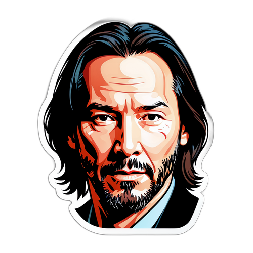 Kreativní nálepka s digitálními vylepšeními tváře Keanu Reevese