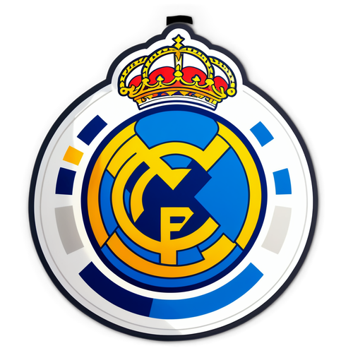 Stiker Emblem Real Madrid dengan Latar Stadion Santiago Bernabéu