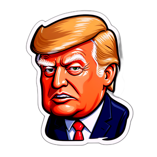 Ein auffälliger Sticker mit Donald Trump in humorvoller Pose für politische Diskussionen