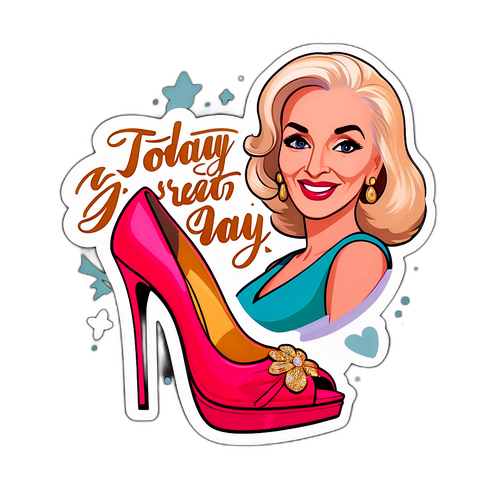 Sticker de Mirtha Legrand con fondo dorado y su frase icónica: 'Hoy es un gran día'