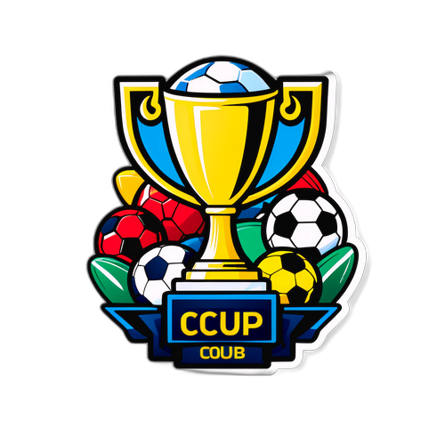 리그컵 트로피와 다양한 축구공 디자인 스티커