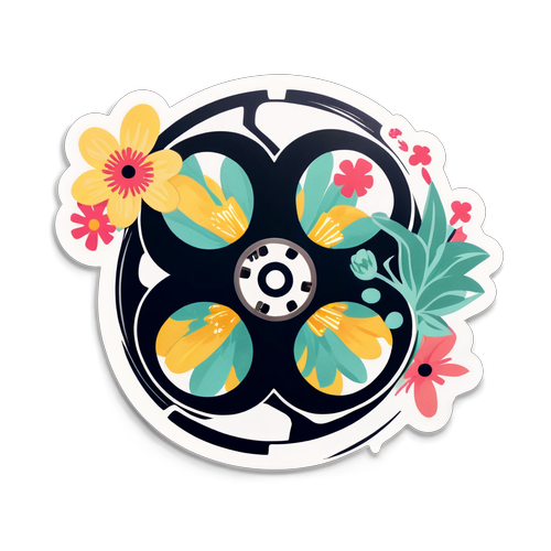 Film Şeridi ve Çiçekler Stickerı