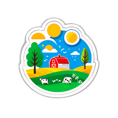 Idyllische ländliche Szene mit Wettersymbolen