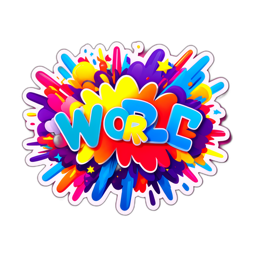 מדבקה כיפית של אותיות "וורדל" פזורות בהתפרצות צבעונית