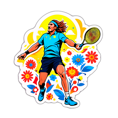 Tsitsipas che colpisce un potente servizio