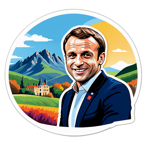 Sticker cu Macron și peisaj francez